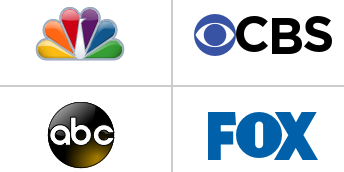 NBC, CBS, ABC, and Fox logos.
